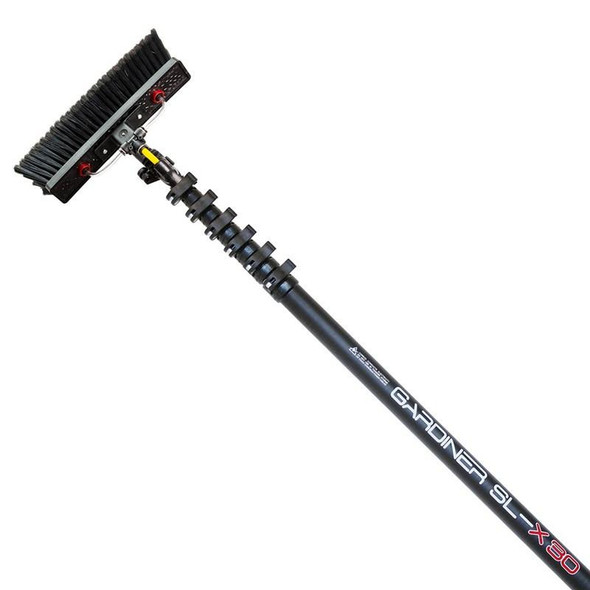 Gardiner Pole Systems Gardiner SLX 30ft Carbon Fiber Pole, extending pole with brush head for cleaning or maintenance tasks.